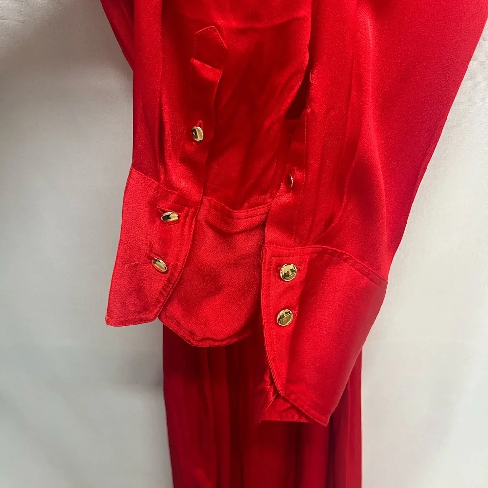 J.‎ Crew Red Silky Drapey Maxi Shirt Dress Belted Buttoned 12